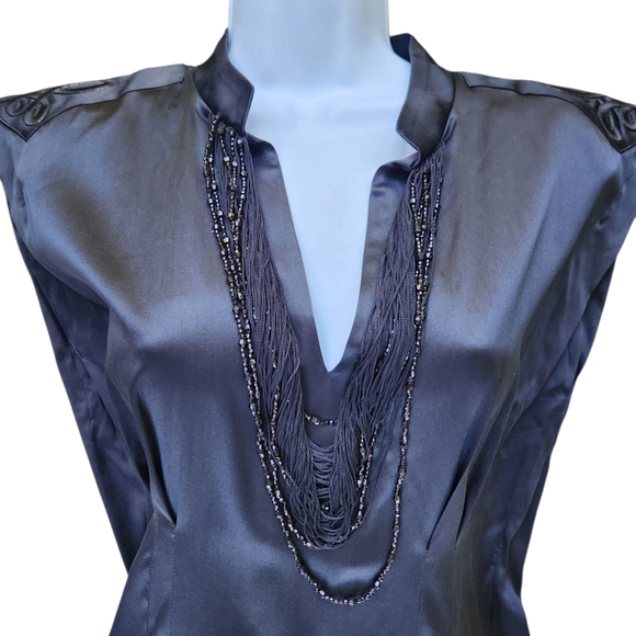 Hale Bob Silk Black Midi Dress Sleeveless Embroidered Beaded Womens Size Small - Picture 2 of 9